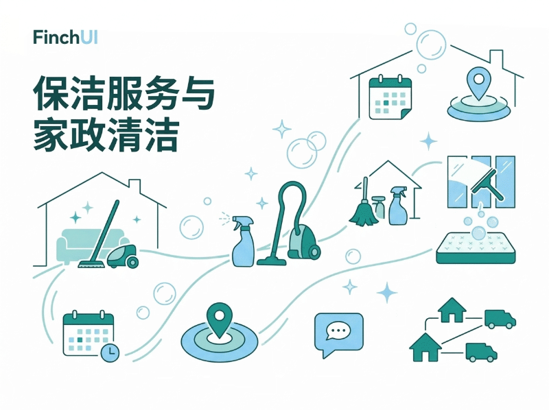 FinchUI 保洁服务主题 家政保洁深度清洁网站 多地区筛选 支持多语言